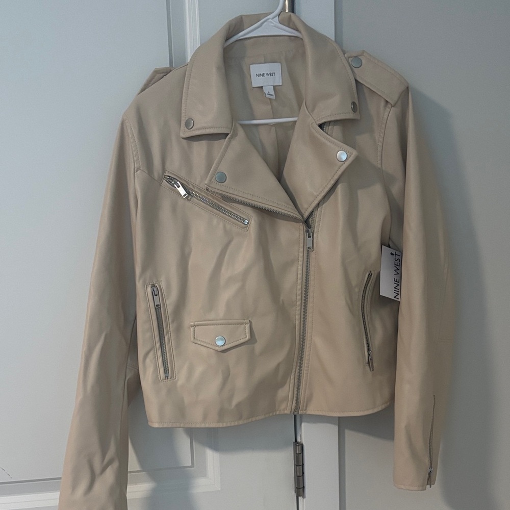 Nine West Tan Leather Biker Jacket